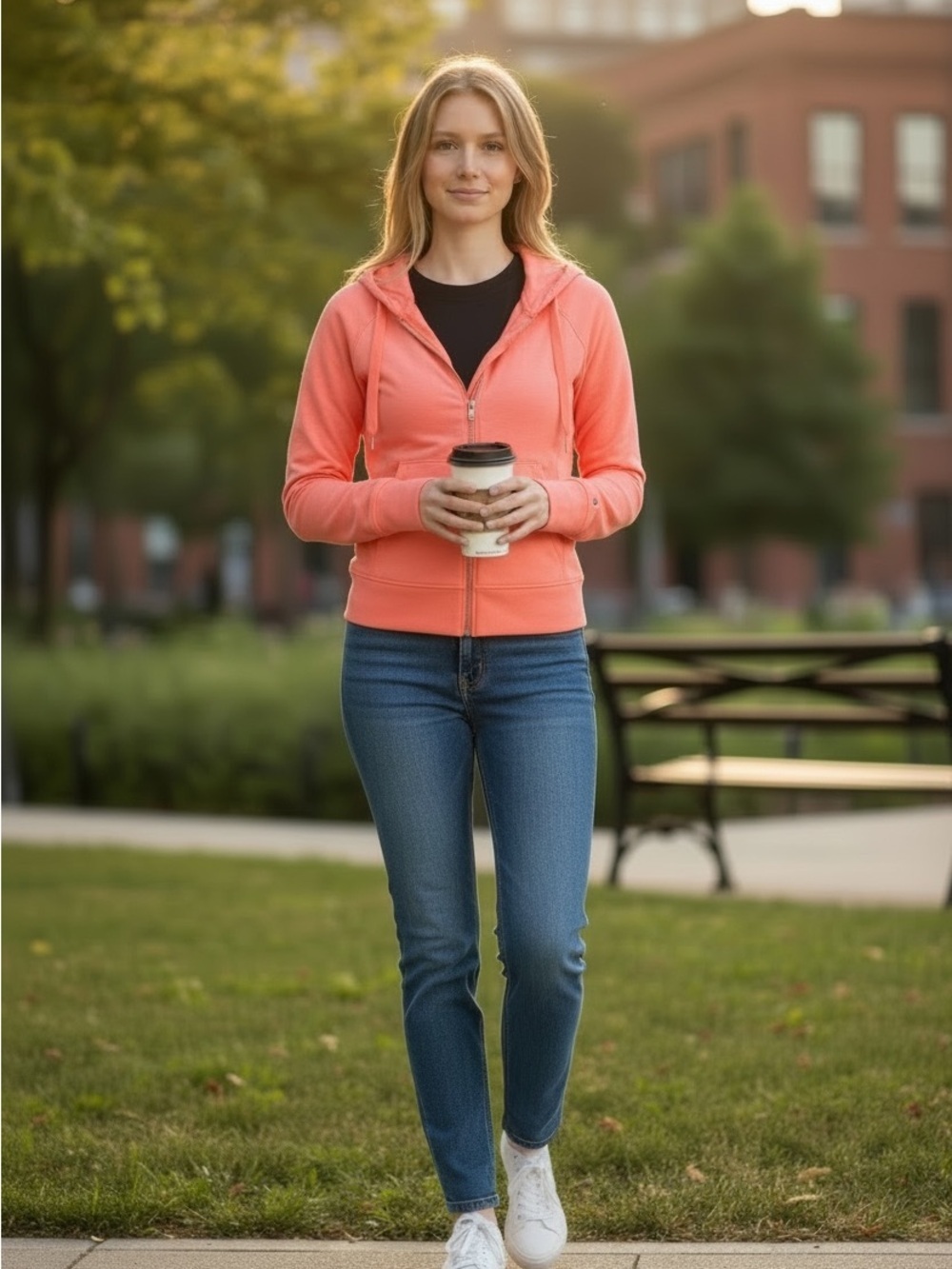 Women's Coral Zip-Up Hoodie Size Large